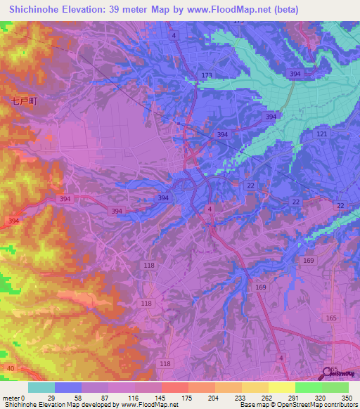 Shichinohe,Japan Elevation Map