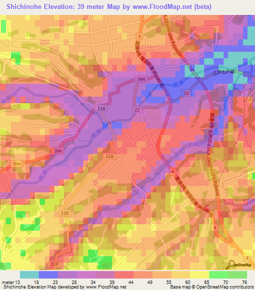 Shichinohe,Japan Elevation Map