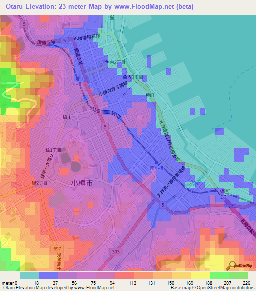 Otaru,Japan Elevation Map