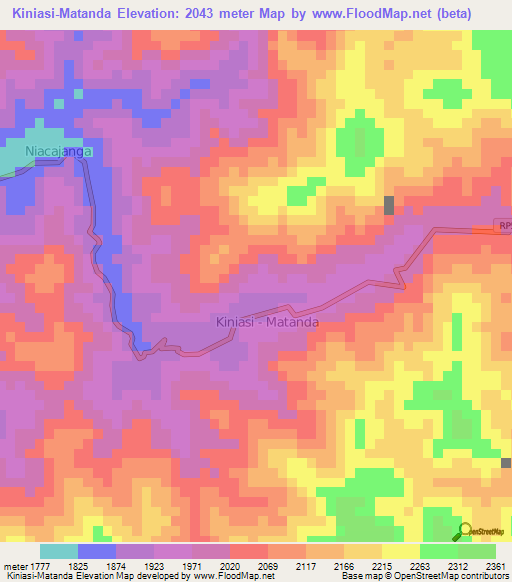 Kiniasi-Matanda,Congo (Kinshasa) Elevation Map