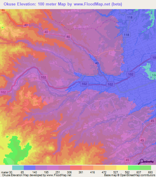 Okuse,Japan Elevation Map