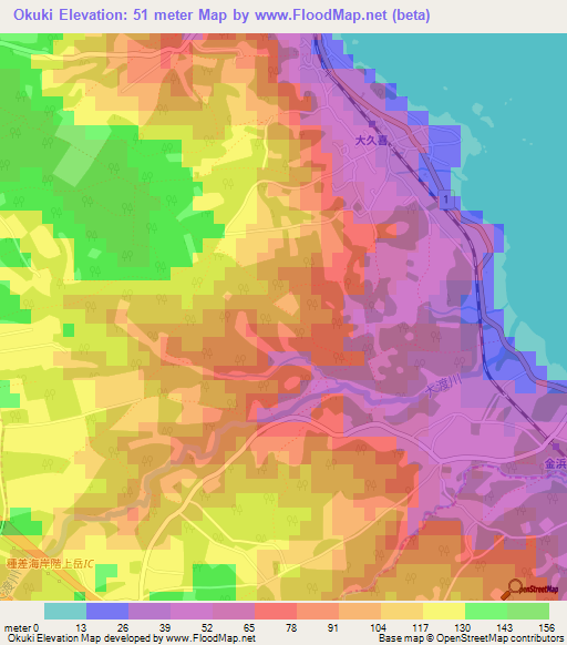 Okuki,Japan Elevation Map