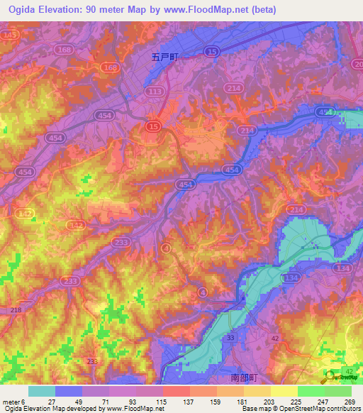 Ogida,Japan Elevation Map