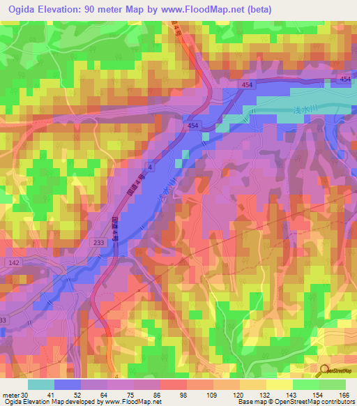 Ogida,Japan Elevation Map