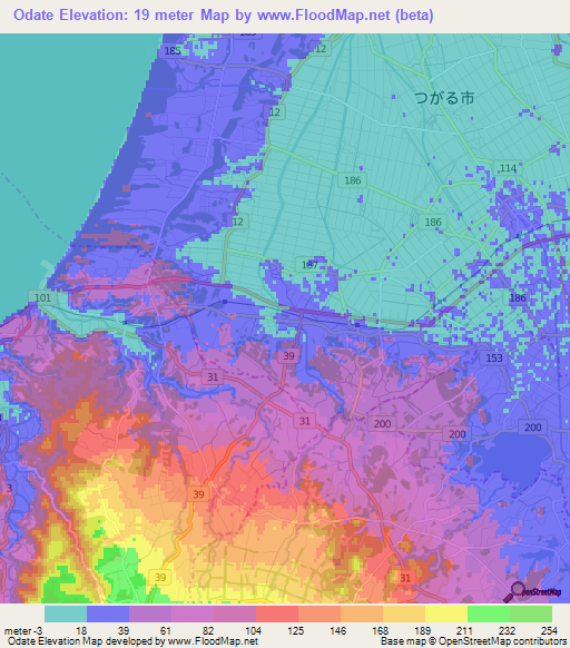Odate,Japan Elevation Map
