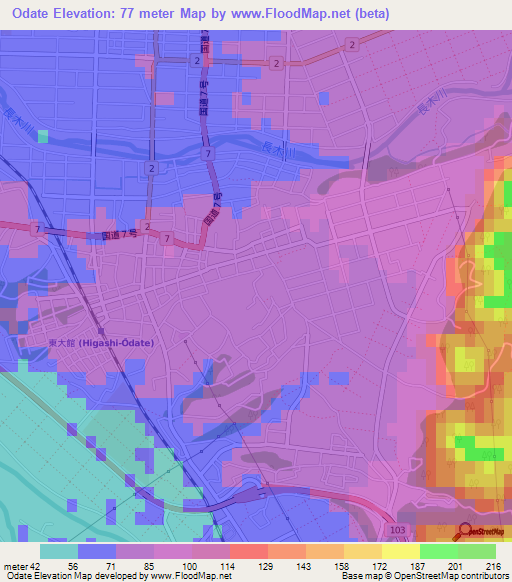 Odate,Japan Elevation Map