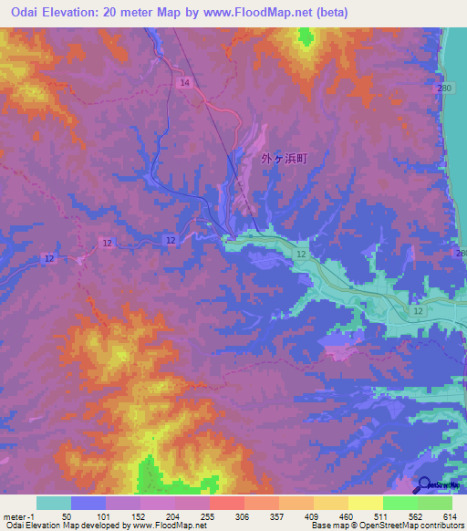 Odai,Japan Elevation Map