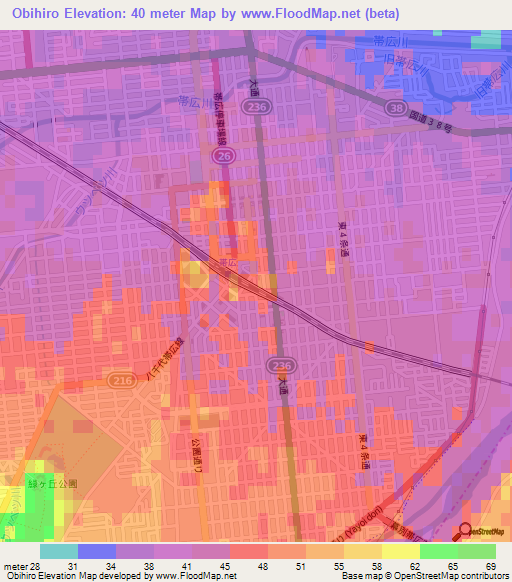 Obihiro,Japan Elevation Map
