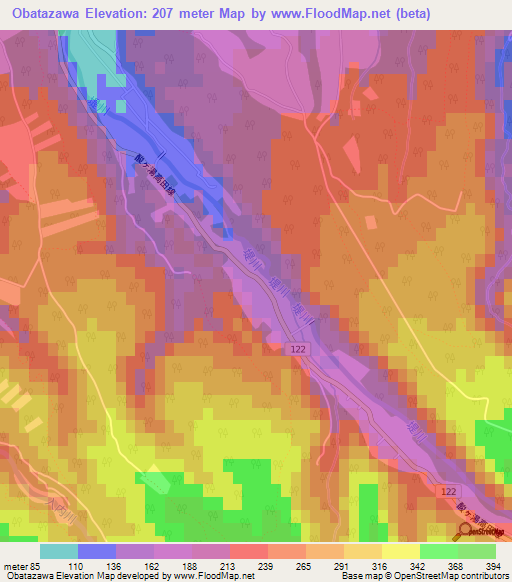 Obatazawa,Japan Elevation Map