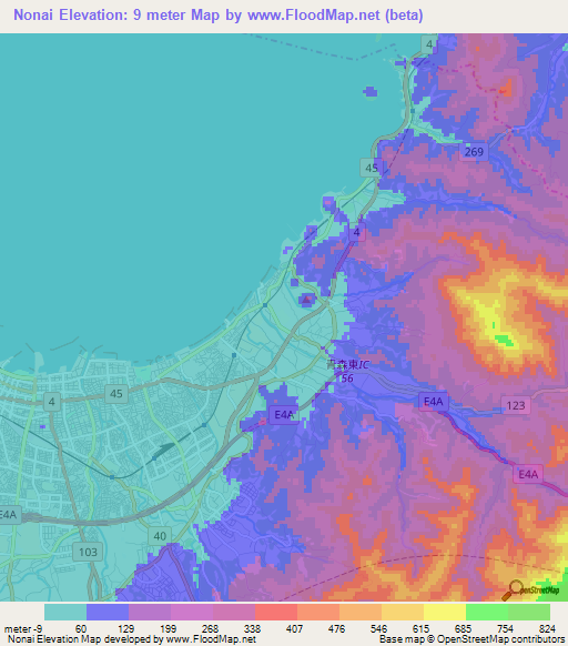 Nonai,Japan Elevation Map