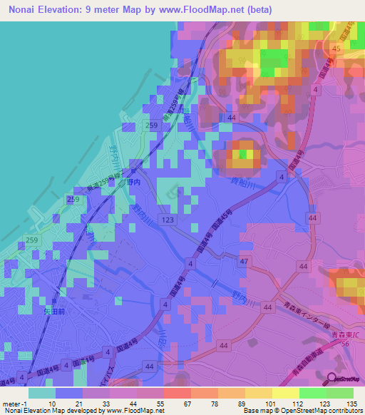 Nonai,Japan Elevation Map