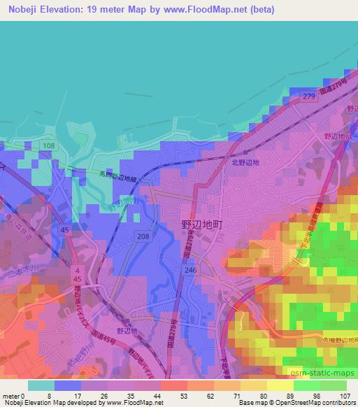 Nobeji,Japan Elevation Map