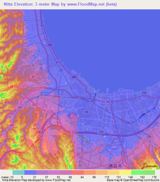 Nitta,Japan Elevation Map