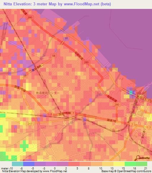 Nitta,Japan Elevation Map