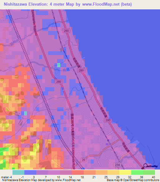 Nishitazawa,Japan Elevation Map
