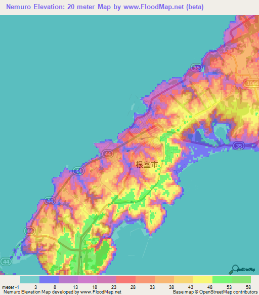 Nemuro,Japan Elevation Map