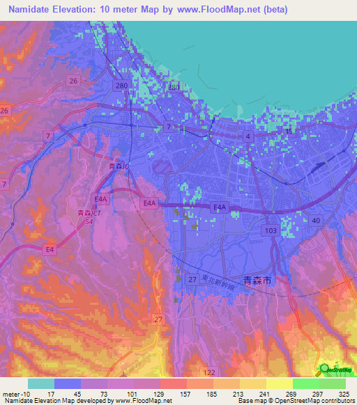 Namidate,Japan Elevation Map