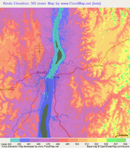 Kindu,Congo (Kinshasa) Elevation Map