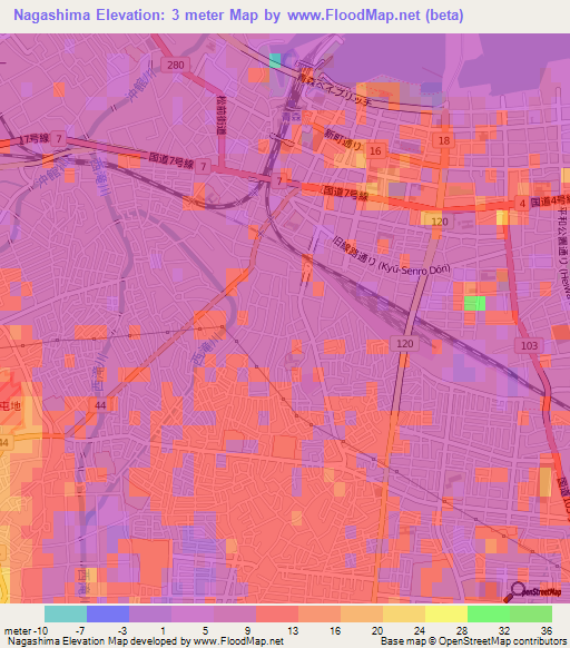 Nagashima,Japan Elevation Map
