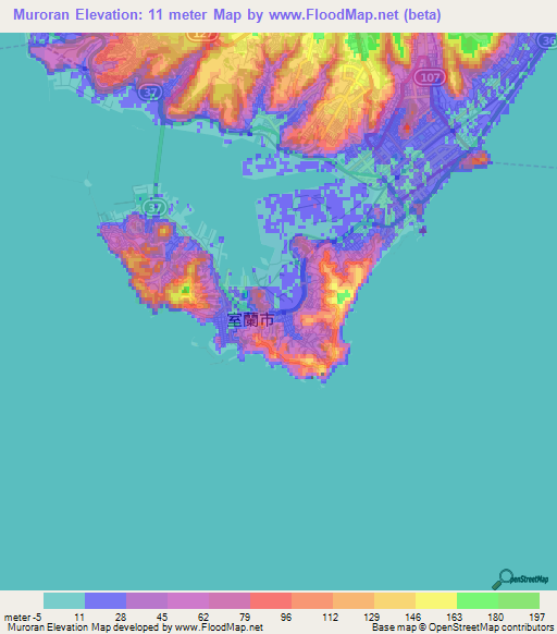 Muroran,Japan Elevation Map