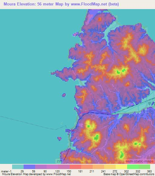 Moura,Japan Elevation Map