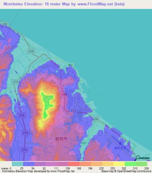 Mombetsu,Japan Elevation Map