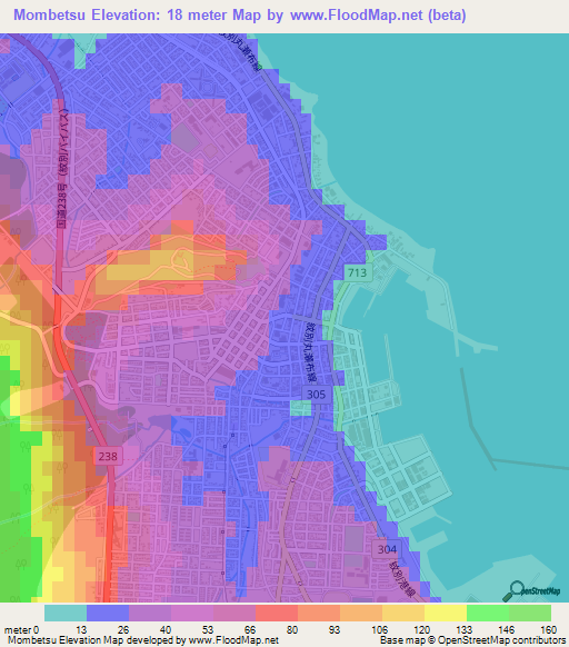 Mombetsu,Japan Elevation Map