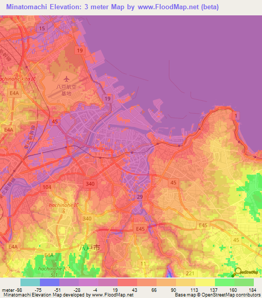 Minatomachi,Japan Elevation Map
