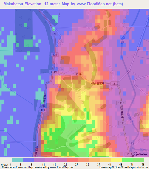 Makubetsu,Japan Elevation Map