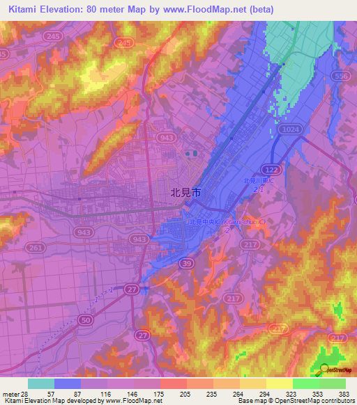 Kitami,Japan Elevation Map