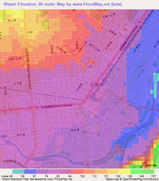 Kitami,Japan Elevation Map