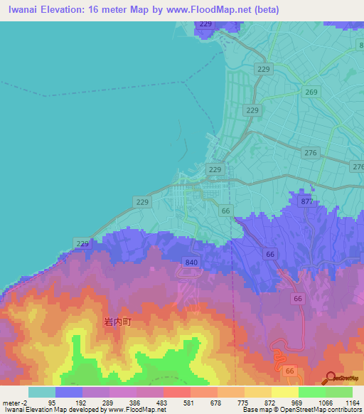 Iwanai,Japan Elevation Map