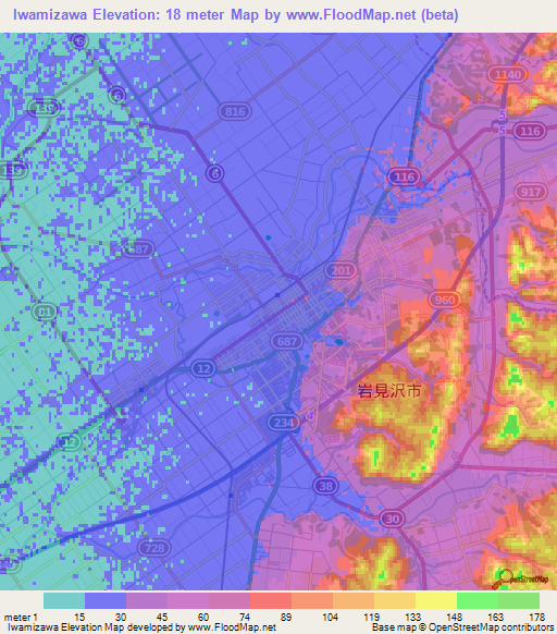 Iwamizawa,Japan Elevation Map