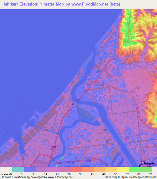 Ishikari,Japan Elevation Map