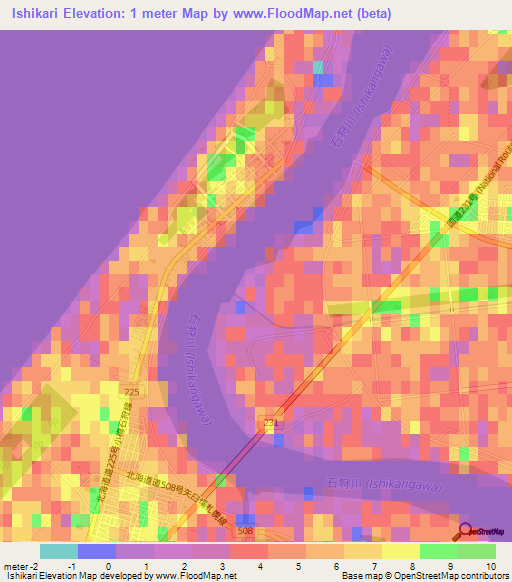 Ishikari,Japan Elevation Map