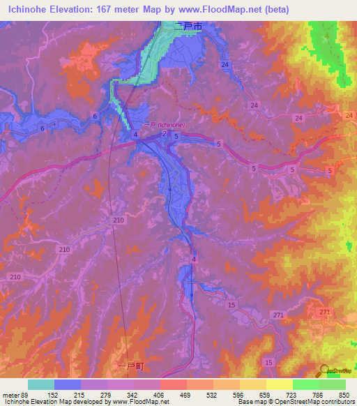 Ichinohe,Japan Elevation Map