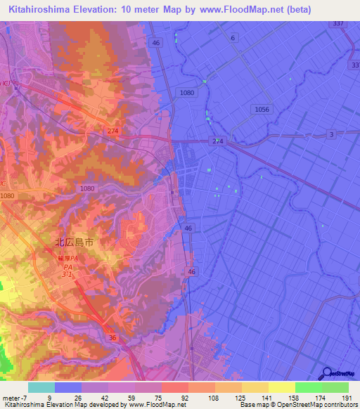 Kitahiroshima,Japan Elevation Map