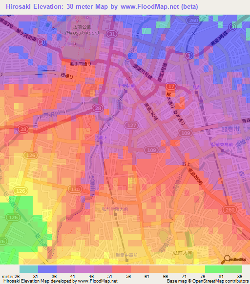 Hirosaki,Japan Elevation Map