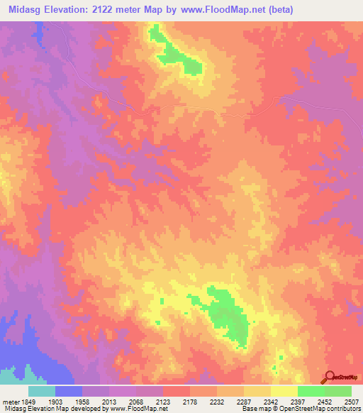 Midasg,Iran Elevation Map
