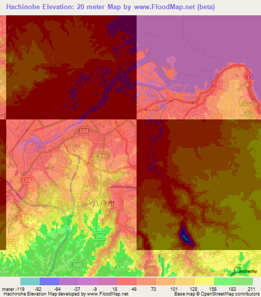 Hachinohe,Japan Elevation Map