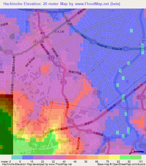 Hachinohe,Japan Elevation Map