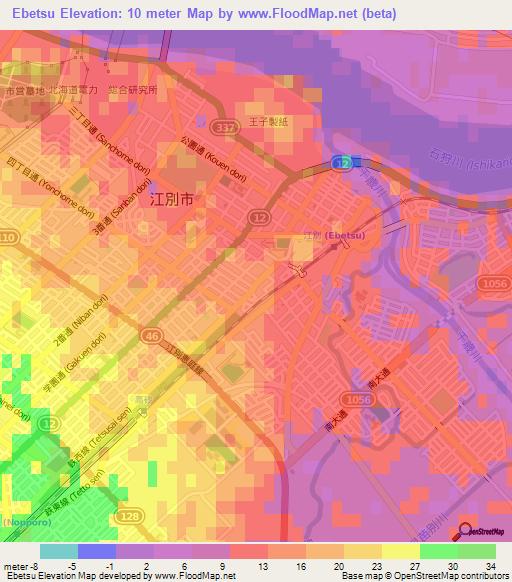 Ebetsu,Japan Elevation Map