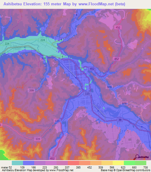 Ashibetsu,Japan Elevation Map