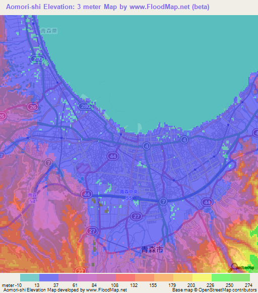 Aomori-shi,Japan Elevation Map