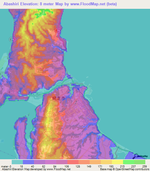 Abashiri,Japan Elevation Map
