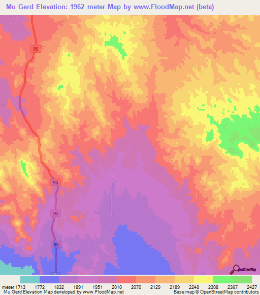 Mu Gerd,Iran Elevation Map