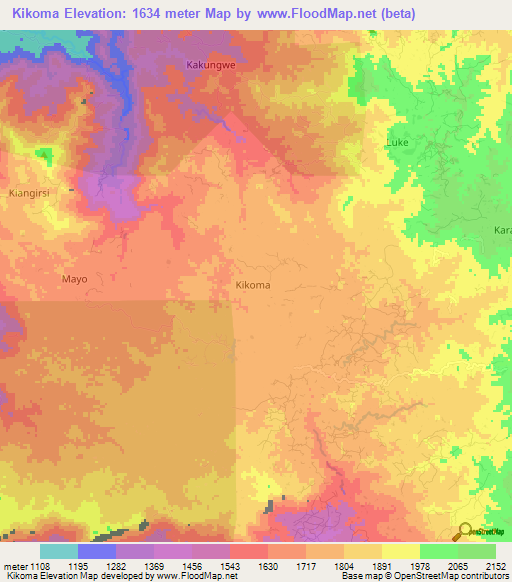 Kikoma,Congo (Kinshasa) Elevation Map