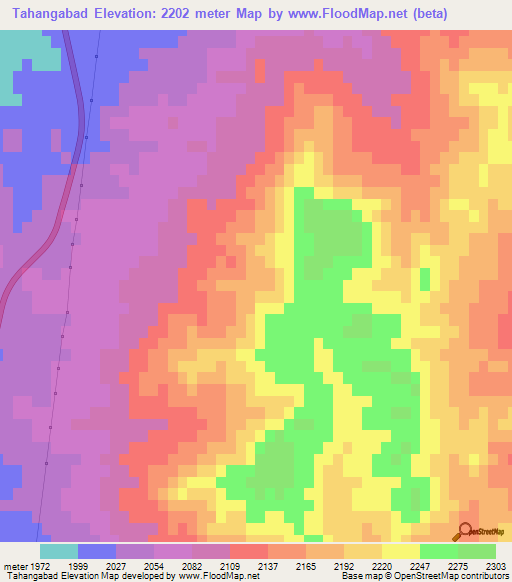 Tahangabad,Iran Elevation Map