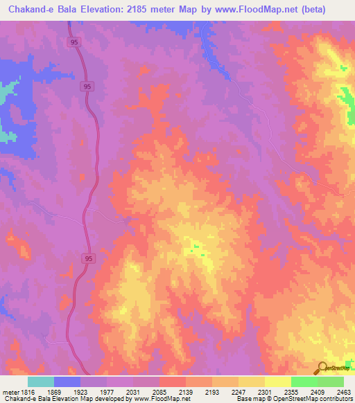 Chakand-e Bala,Iran Elevation Map