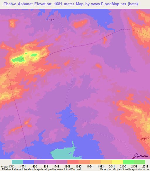 Chah-e Asbanat,Iran Elevation Map